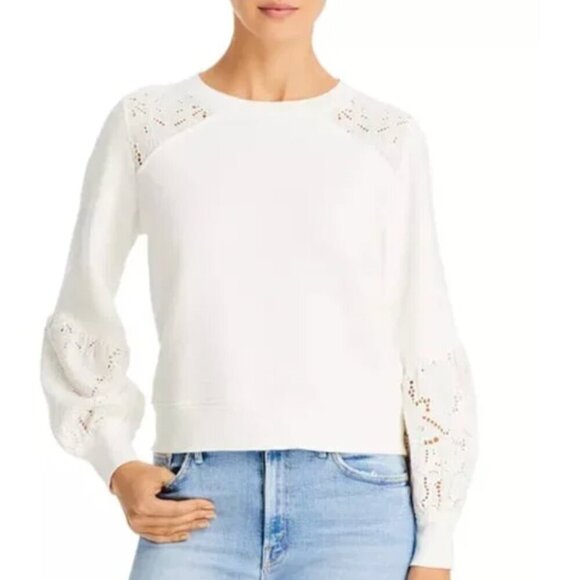 PAIGE White Cotton Eyelet Sweatshirt | Size Medium - Picture 3 of 12